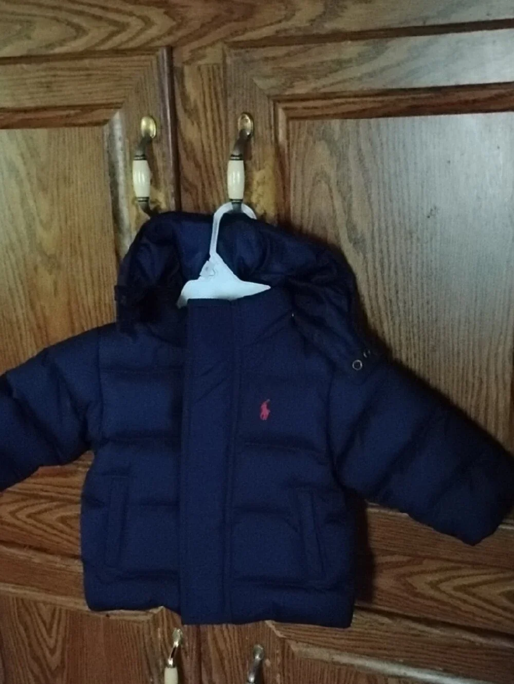 Polo by Ralph Lauren Navy Puffer Hooded Coat with Red Pony Embroidery